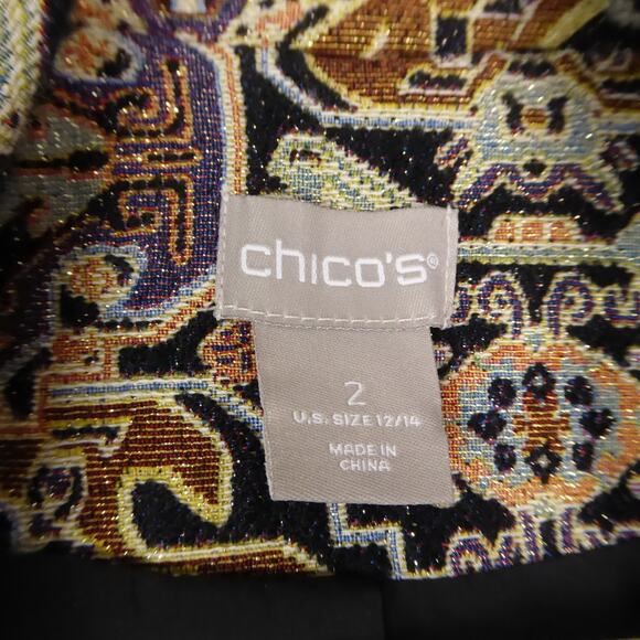 Chicos Coat Womens SZ 2 US L 12/14 Jacquard Fringe Trim Boho Retro Event Evening - Picture 4 of 12